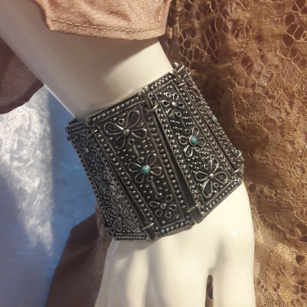 Silver tone boho statement bracelet